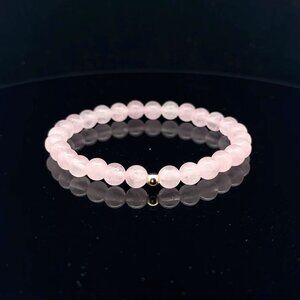 Gemstones Rose Quartz 6mm Stretchable Bracelet 14k Yellow Gold Polished Bead
